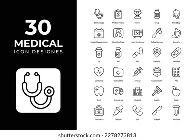 Medical icons Related Objects and Elements. Vector Illustration Collection. creative Icons Set. stock illustration	