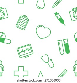 Medical icons seamless background pattern. Vector illustration in linear (flat) design.