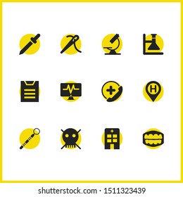 Medical icons set with ambulance call, chemical research and folder elements. Set of medical icons and death concept. Editable vector elements for logo app UI design