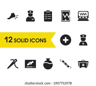 Medical icons set with ambulance, nurse and needle elements. Set of medical icons and nurse concept. Editable vector elements for logo app UI design.