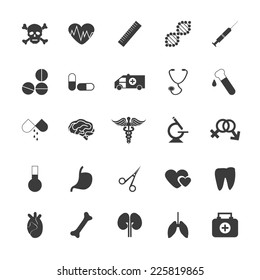 Medical icons set, black.