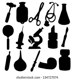 Medical icons set black silhouette isolated on white background - vector