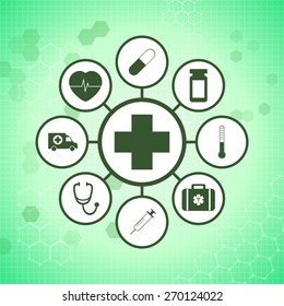 medical icons set in bubble chart (vector)