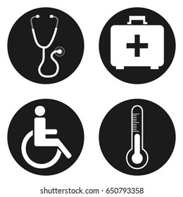 Medical icons set in circle button. Vector illustration