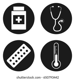 Medical icons set in circle button. Vector illustration
