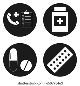 Medical icons set in circle button. Vector illustration
