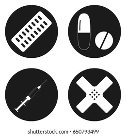 Medical icons set in circle button. Vector illustration