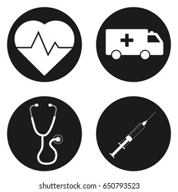 Medical icons set in circle button. Vector illustration