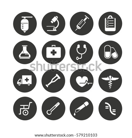medical icons set in circle button style