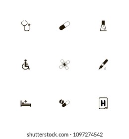 Medical icons set. disabled, invalid, hospital sing and capsule