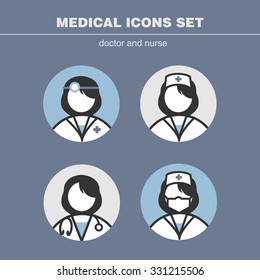 Medical icons set doctor and nurse