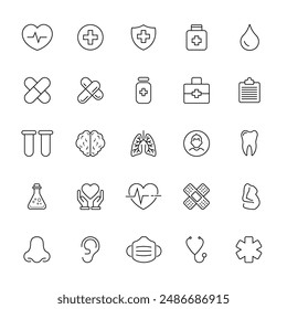 Medical icons set. Elements for applications, social media image of ambulance, hospital. Flat vector collection isolated on white background