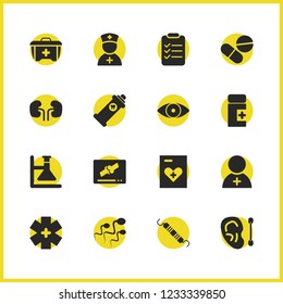 Medical icons set with eye, kidneys and drug elements. Set of medical icons and sight concept. Editable vector elements for logo app UI design.