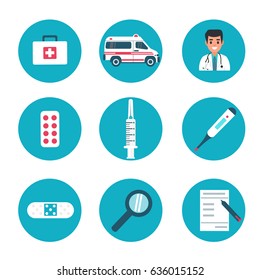 Medical icons set. Flat style vector illustration isolated on white background. 