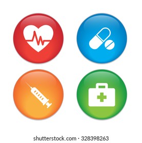 Medical icons set,  glossy button.