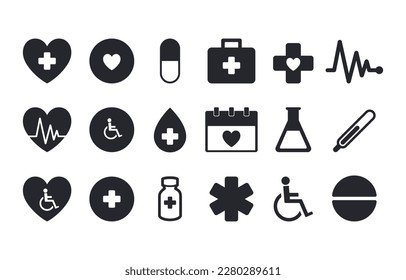 Medical icons set, health symbols vector illustration, healthcare signs