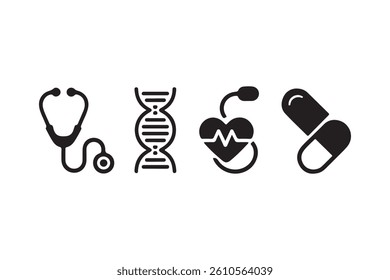 Medical icons set for healthcare and wellness.
