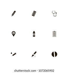 Medical icons set. hospital location, list, mixture and pipette