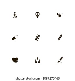 Medical icons set. hospital location, pills, tablets and tablet