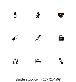 Medical icons set. hospital, mixture, pill and pipette