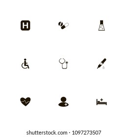 Medical icons set. hospital- hospital room- people living with disabilities and medicine glass