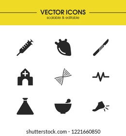 Medical icons set with hospital, scalpel and rhythm elements. Set of medical icons and surgery concept. Editable vector elements for logo app UI design.