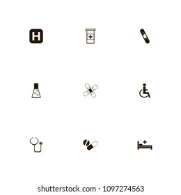 Medical icons set. invalid, lab, wheelchair and maim