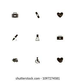 Medical icons set. invalid, sore, pulse and pipette
