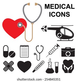 Medical icons set isolated on white background. Design elements for medicine design. Vector illustration.