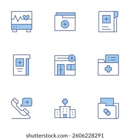 Medical icons set. Line Duotone style, editable stroke. folder, hospital, clinic, medical history, report, folder, ecg.