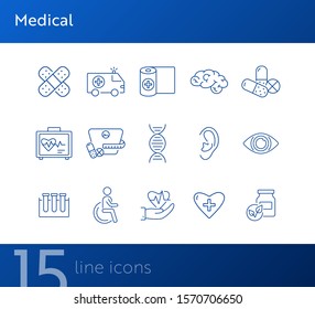 Medical icons. Set of line icons. Human ear, human brain, human eye. Healing concept. Vector illustration can be used for topics like medicine, healthcare, physiology