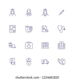 Medical icons. Set of line icons on white background. Doctor, drip feed, ambulance car. Vector illustration can be used for topics like medicine, healthcare