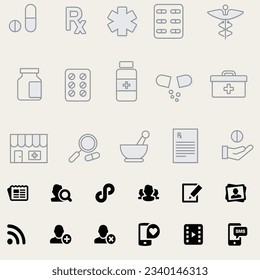 Medical icons set. Linear elements for applications, social media image of ambulance, hospital, science. Dentistry, healthcare concept