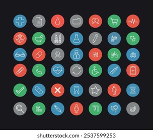 Medical icons set. Linear elements for applications, social media image of ambulance, hospital, science. Dentistry, healthcare concept
