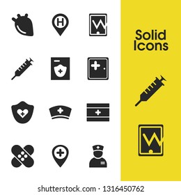 Medical icons set with medicine folder, heart and heart protection elements. Set of medical icons and medical case concept. Editable vector elements for logo app UI design.