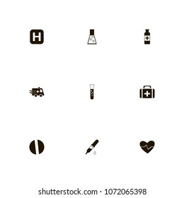 Medical icons set. medicine glass, first aid kit, potion and pill