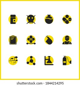 Medical icons set with molecule, skull and pills elements. Set of medical icons and chemistry concept. Editable vector elements for logo app UI design.