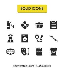 Medical icons set with nerve of tooth, folder and oxygen elements. Set of medical icons and drug concept. Editable vector elements for logo app UI design.