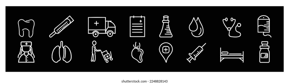 Medical icons set outline, Medical icons vector, Medical icons, Medical icons vector.for design on black background.