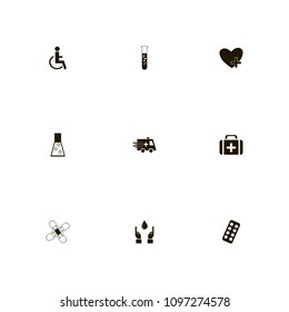 Medical icons set. patches, ambulance, disabled and hands with drop
