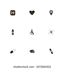 Medical icons set. people living with disabilities- mixture- maim and hospital