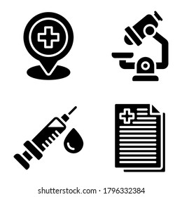 Medical Icons set = pin, microscope, vaccine, file. Perfect for website mobile app, presentation, illustration and any other projects.