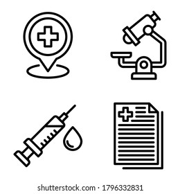 Medical Icons set = pin, microscope, vaccine, file. Perfect for website mobile app, presentation, illustration and any other projects.
