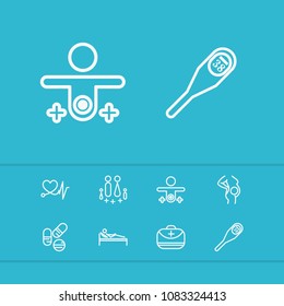 Medical icons set with pregnant woman, hospital drug and cardiac care elements. Set of medical icons and damage concept. Editable vector elements for logo app UI design.