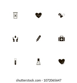 Medical icons set. pulse, beaker, temperature and lab