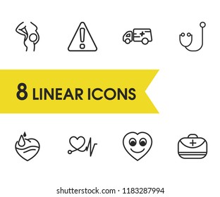 Medical icons set with safety work, love and pregnant woman elements. Set of medical icons and stethoscope concept. Editable vector elements for logo app UI design.