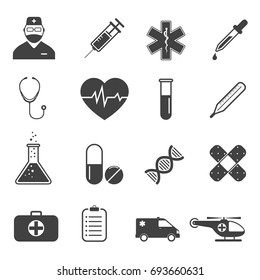 Medical icons set - simple flat design, vector