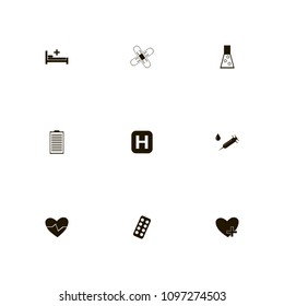 Medical icons set. syringe, hospital, hospital room and pulse