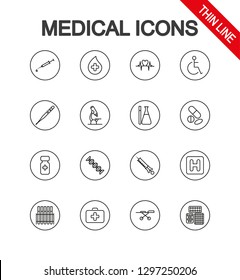 Medical icons set. Universal icons for web and mobile application. Vector illustration on a white background. Editable Thin line.