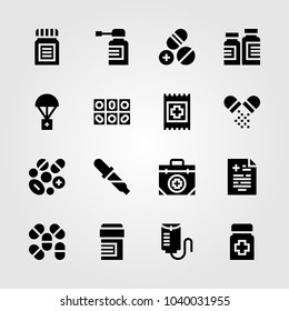 Medical icons set. Vector illustration drop counter, aid, medicine and first aid kit